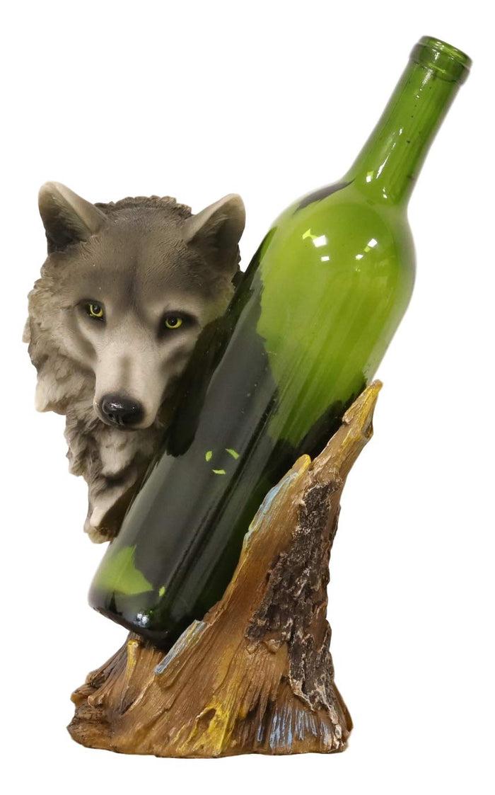 ebros gift Ebros Large Rustic Woodlands Gray Wolf Wine Holder Figurine 10"H Animal Spirit Statue