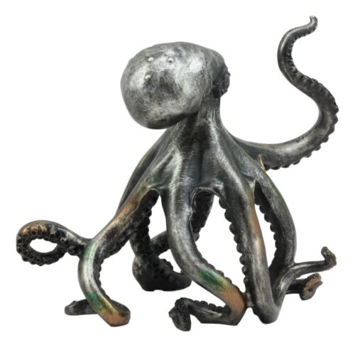 Ebros Gift Ebros Large Standing Octopus Statue In Silver Finish Resin Marine Decor 11.5" W
