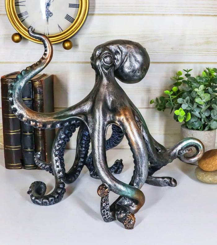 ebros gift Ebros Large Standing Octopus Statue in Silver Finish Resin Marine Decor 11.5" W