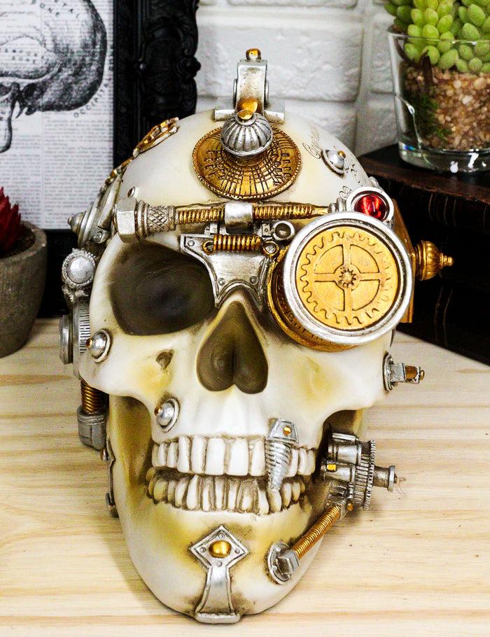 Ebros Gift Ebros Large Steampunk Cyborg Cerebrum Skull Figurine W/ Secret Side Drawer Stash Box