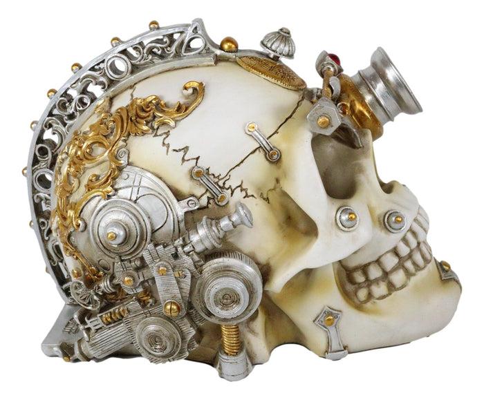 Ebros Gift Ebros Large Steampunk Cyborg Cerebrum Skull Figurine W/ Secret Side Drawer Stash Box