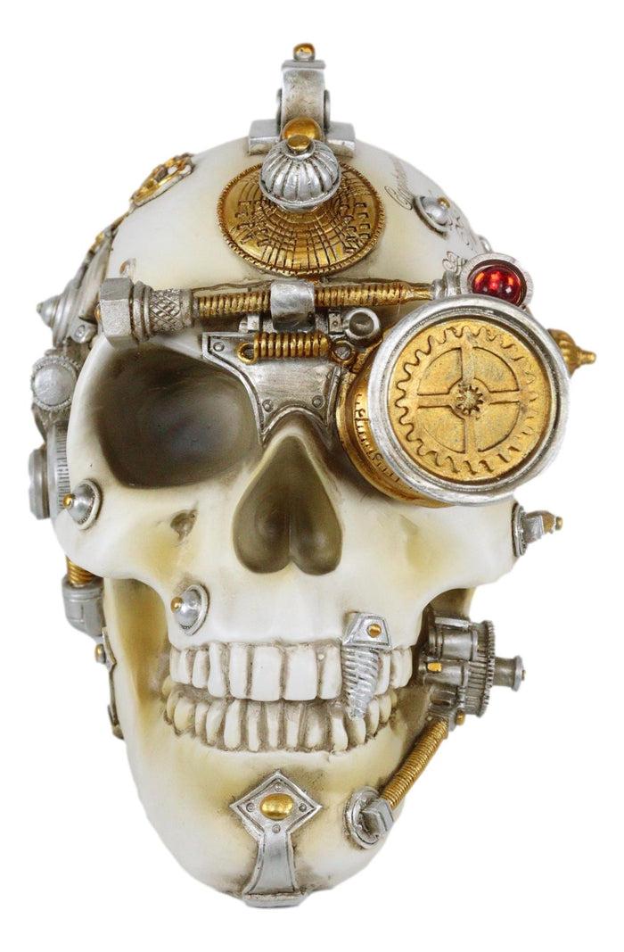 Ebros Gift Ebros Large Steampunk Cyborg Cerebrum Skull Figurine W/ Secret Side Drawer Stash Box