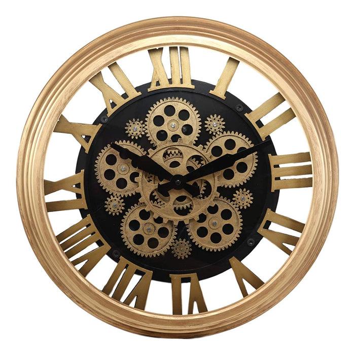 Ebros Gift Ebros Large Steampunk Mechanical Moving Gears European Classic Round Style Gold And Black Wall Clock 18"D Victorian Industrial Accent Fantasy Metal Clockwork Gearwork Clocks (Standard Roman Numerals)