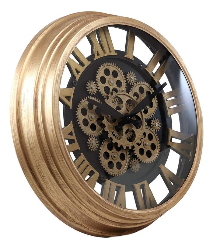 Ebros Gift Ebros Large Steampunk Mechanical Moving Gears European Classic Round Style Gold And Black Wall Clock 18"D Victorian Industrial Accent Fantasy Metal Clockwork Gearwork Clocks (Standard Roman Numerals)