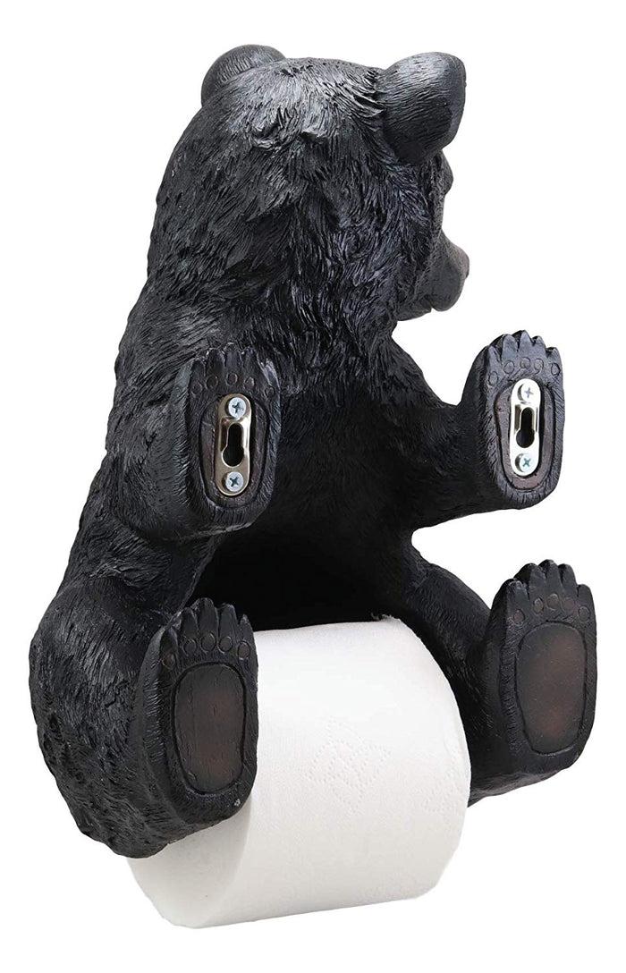 Ebros Gift Ebros Large Stinky Stool Pooping Black Bear Toilet Paper Holder Figurine 13.5"Tall Powder Room Bathroom Wall Decor Plaque For Rustic Cabin Hunting Lodge Animal Bears Sculpture