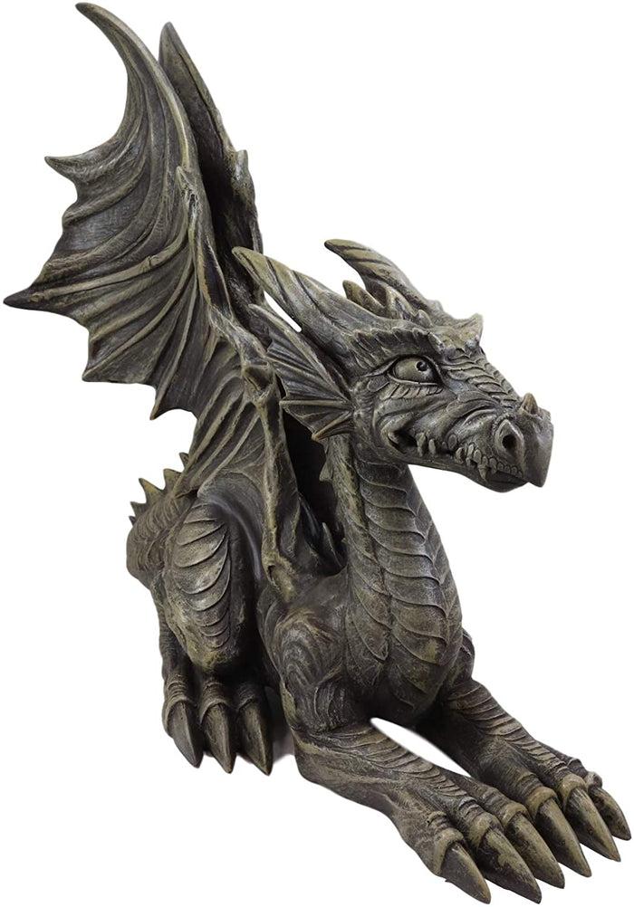 Ebros Gift Ebros Large Stone Finish Crouching Skinny Winged Dragon Gargoyle Sentry Statue Decor