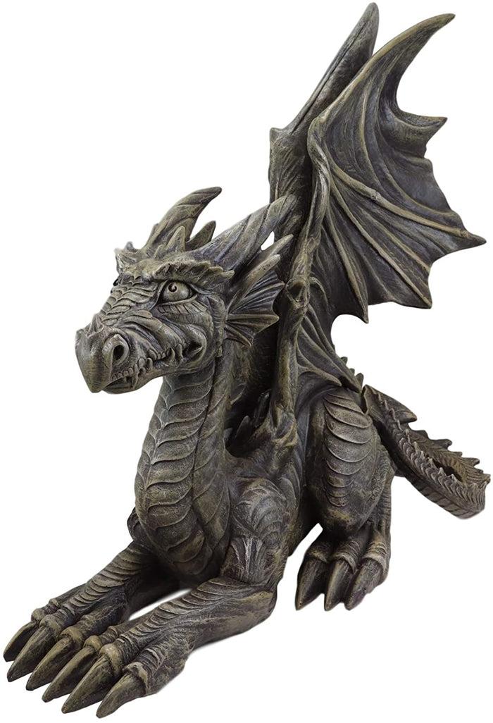 Ebros Gift Ebros Large Stone Finish Crouching Skinny Winged Dragon Gargoyle Sentry Statue Decor
