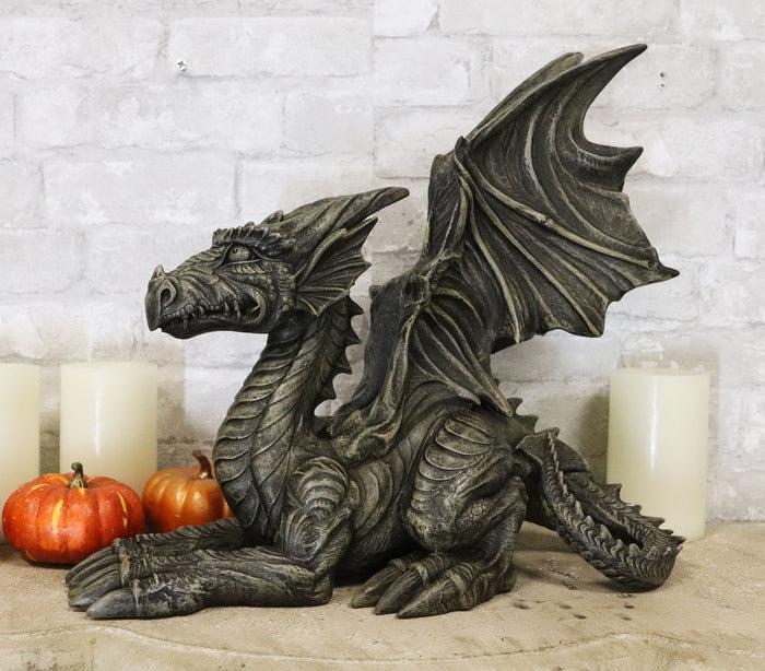 ebros gift Ebros Large Stone Finish Crouching Skinny Winged Dragon Gargoyle Sentry Statue Decor