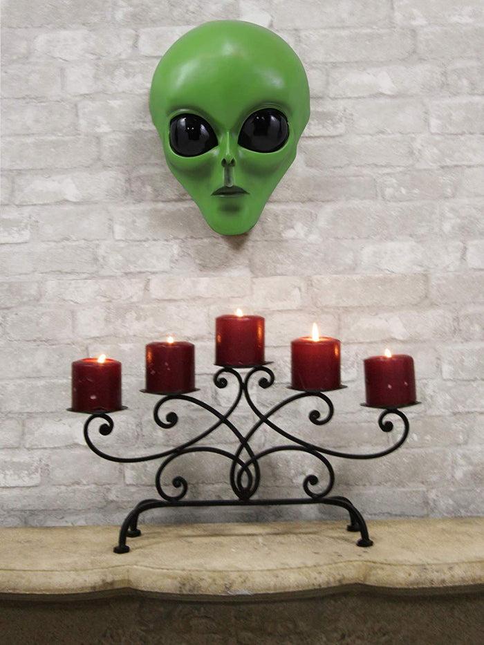 ebros gift Ebros Large UFO Space Galaxy ET Roswell Green Alien Skull Head Wall Decor 13" Tall Hanging Sculpture Plaque Saucer Spaceship Aliens Area 54 Halloween Decor