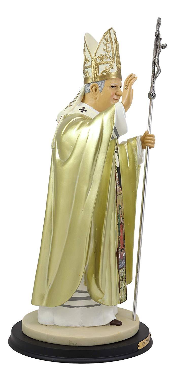 Ebros Gift Ebros Large Venerable Pope John Paul II With Papal Ferula Crucifix In Gold Robe Statue 16.75" Tall Vatican Holy Pontiff Saint As Catholic Devout Resin Decor Figurine Brass Name Plate Base