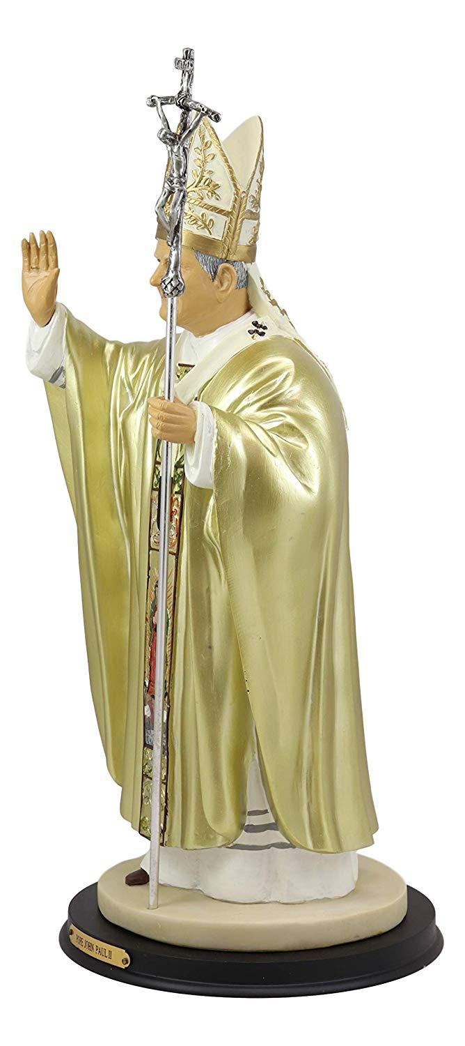 Ebros Gift Ebros Large Venerable Pope John Paul II With Papal Ferula Crucifix In Gold Robe Statue 16.75" Tall Vatican Holy Pontiff Saint As Catholic Devout Resin Decor Figurine Brass Name Plate Base