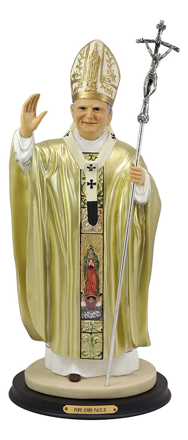 ebros gift Ebros Large Venerable Pope John Paul II with Papal Ferula Crucifix in Gold Robe Statue 16.75" Tall Vatican Holy Pontiff Saint As Catholic Devout Resin Decor Figurine Brass Name Plate Base