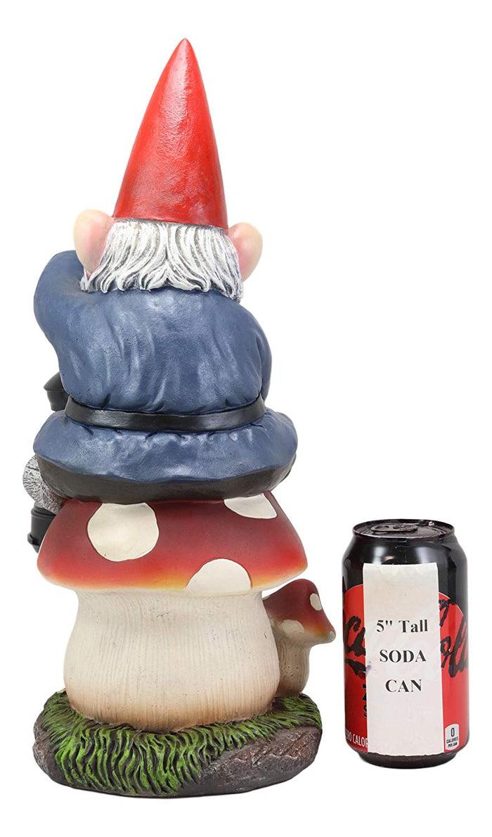 Ebros Gift Ebros Large Whimsical Big Eyed Mr Gnome Sitting On Giant Toadstool Mushroom Holding Out Solar LED Lantern Light Statue 15" Tall For Patio Garden Lawn Home Decor Gnomes Figurine