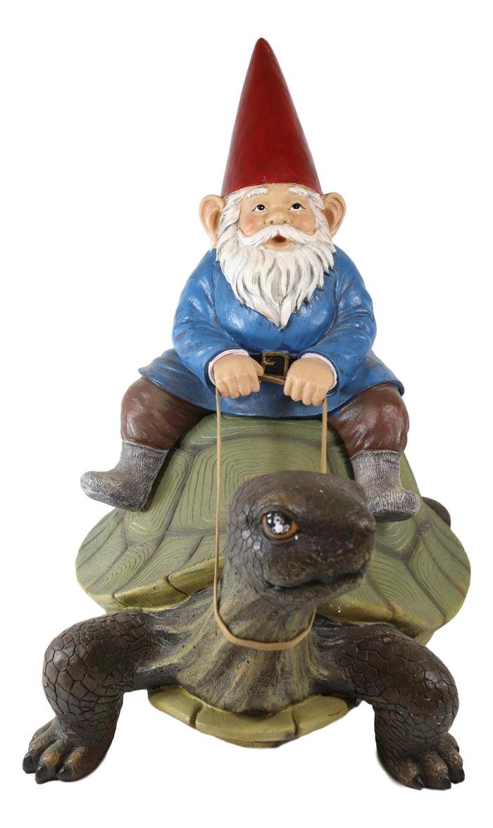 Ebros Gift Ebros Large Whimsical Mr. Gnome Riding Faithful Giant Turtle Garden Statue 17.25" Long