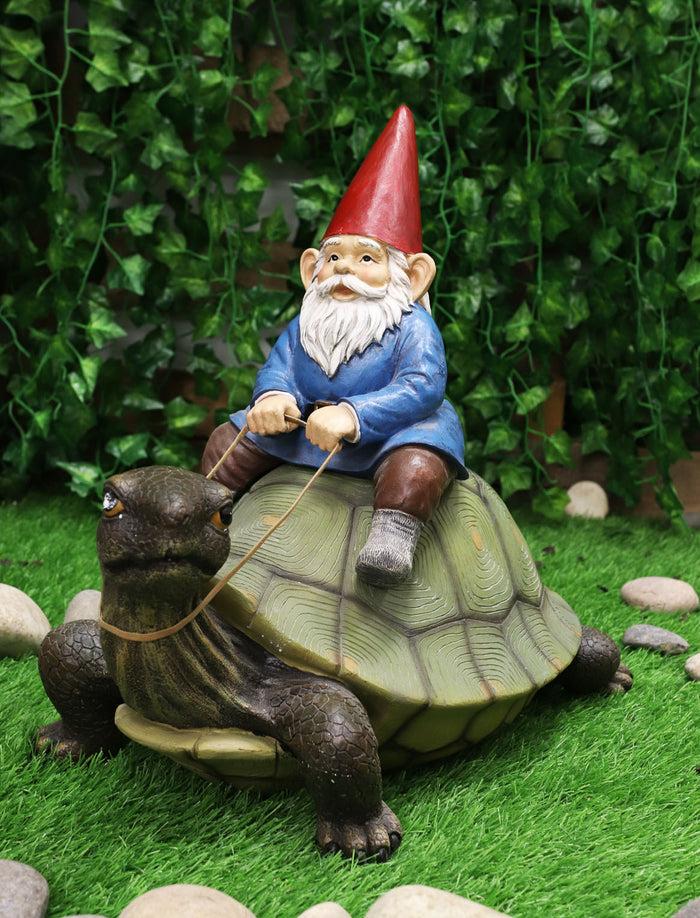 ebros gift Ebros Large Whimsical Mr. Gnome Riding Faithful Giant Turtle Garden Statue 17.25" Long