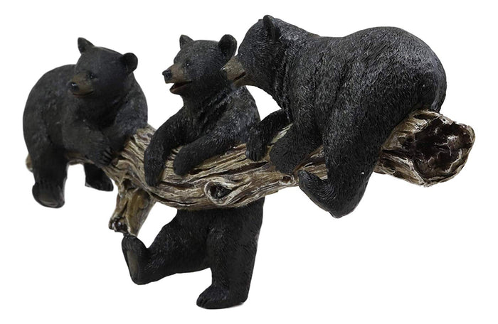 Ebros Gift Ebros Large Whimsical Rustic Black Bear Family Hanging On Tree Log Branch 3 Foot Pegs Wall Hooks 17.75" Long Hanger Forest Jungle Bears Wall Mount Coat Hat Keys Hook Decor Hanging Sculpture Plaque