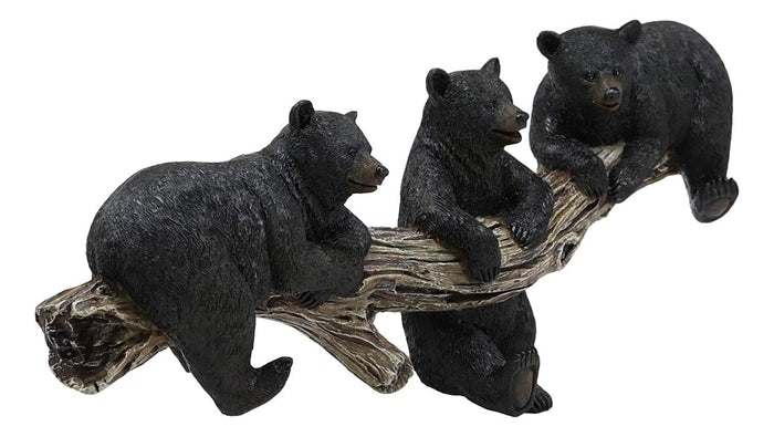 Ebros Gift Ebros Large Whimsical Rustic Black Bear Family Hanging On Tree Log Branch 3 Foot Pegs Wall Hooks 17.75" Long Hanger Forest Jungle Bears Wall Mount Coat Hat Keys Hook Decor Hanging Sculpture Plaque