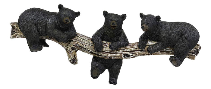 ebros gift Ebros Large Whimsical Rustic Black Bear Family Hanging On Tree Log Branch 3 Foot Pegs Wall Hooks 17.75" Long Hanger Forest Jungle Bears Wall Mount Coat Hat Keys Hook Decor Hanging Sculpture Plaque