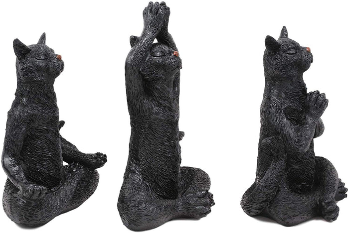 Ebros Gift Ebros Larger 8.5"H See Hear Speak No Evil Zen Yoga Black Cats Figurine Set Of 3