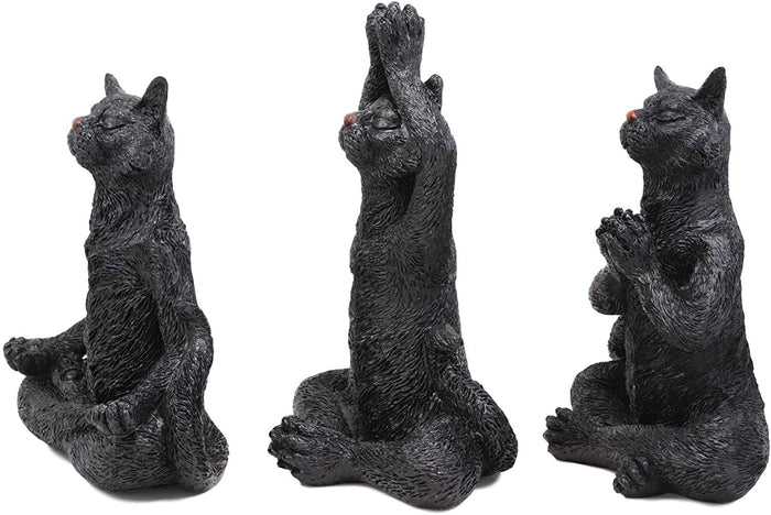 Ebros Gift Ebros Larger 8.5"H See Hear Speak No Evil Zen Yoga Black Cats Figurine Set Of 3