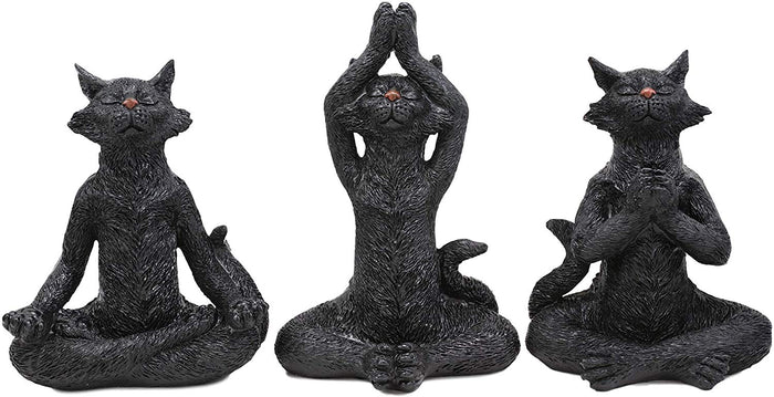 ebros gift Ebros Larger 8.5"H See Hear Speak No Evil Zen Yoga Black Cats Figurine Set of 3