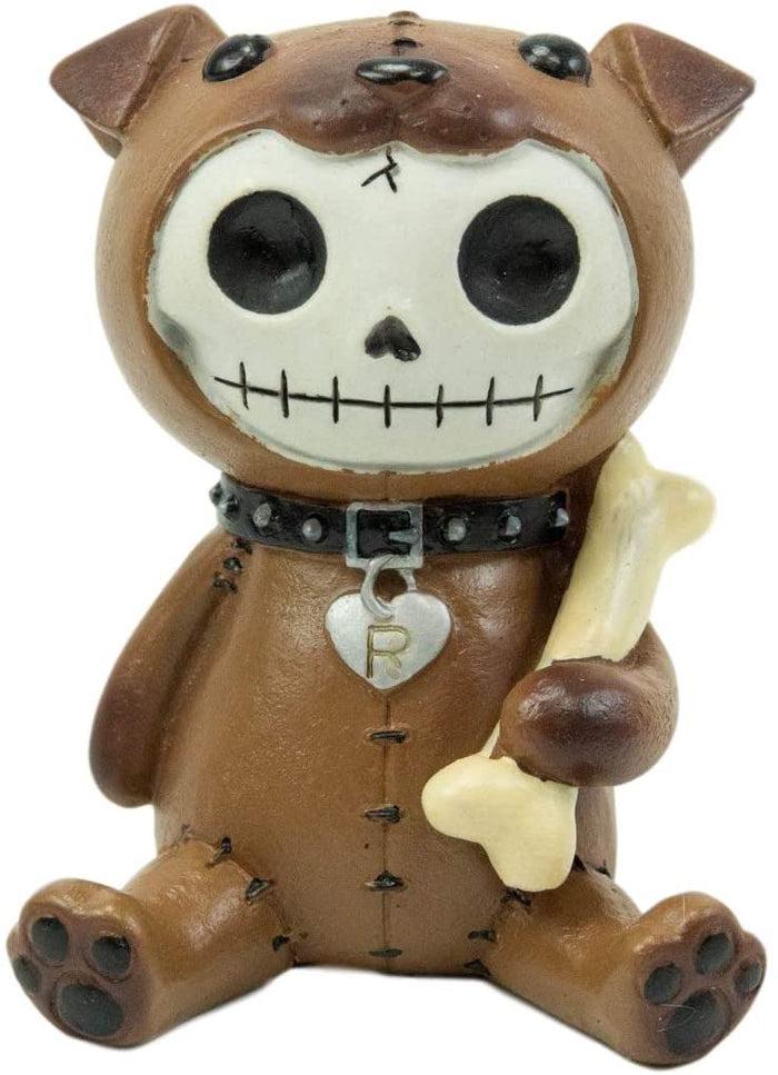 Ebros Gift Ebros Larger Furry Bones Brown Rocky Holding Bone Skeleton 4"H Furrybones Skulls