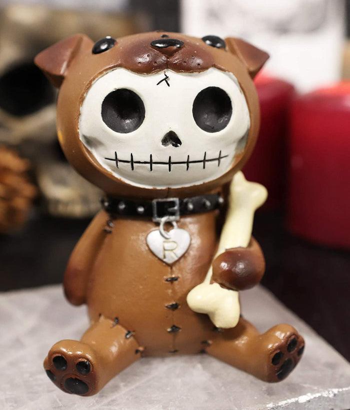 ebros gift Ebros Larger Furry Bones Brown Rocky Holding Bone Skeleton 4"H Furrybones Skulls