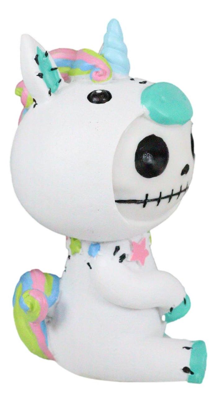 Ebros Gift Ebros Larger Furry Bones Unicorn Figurine 4"Tall Furrybones Unie Skeleton Monster White Rainbow Unicorn Collectible