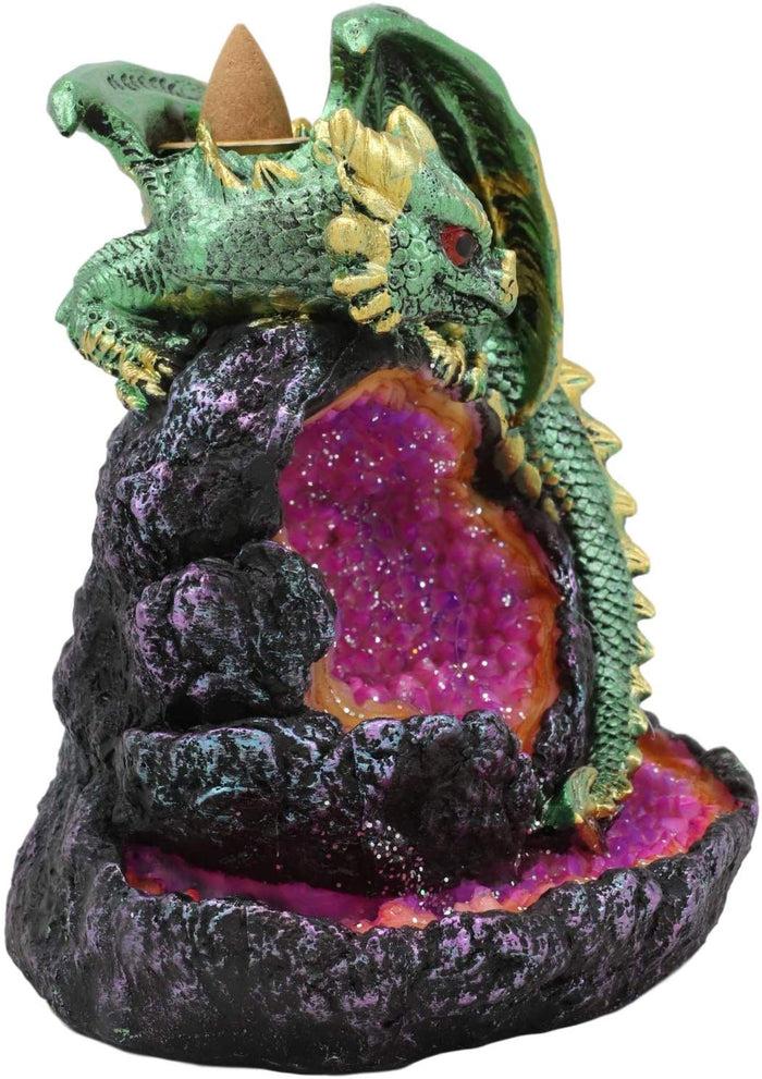 Ebros Gift Ebros LED Light Wyrmling Dragon On Crystal Geode Backflow Incense Cone Burner