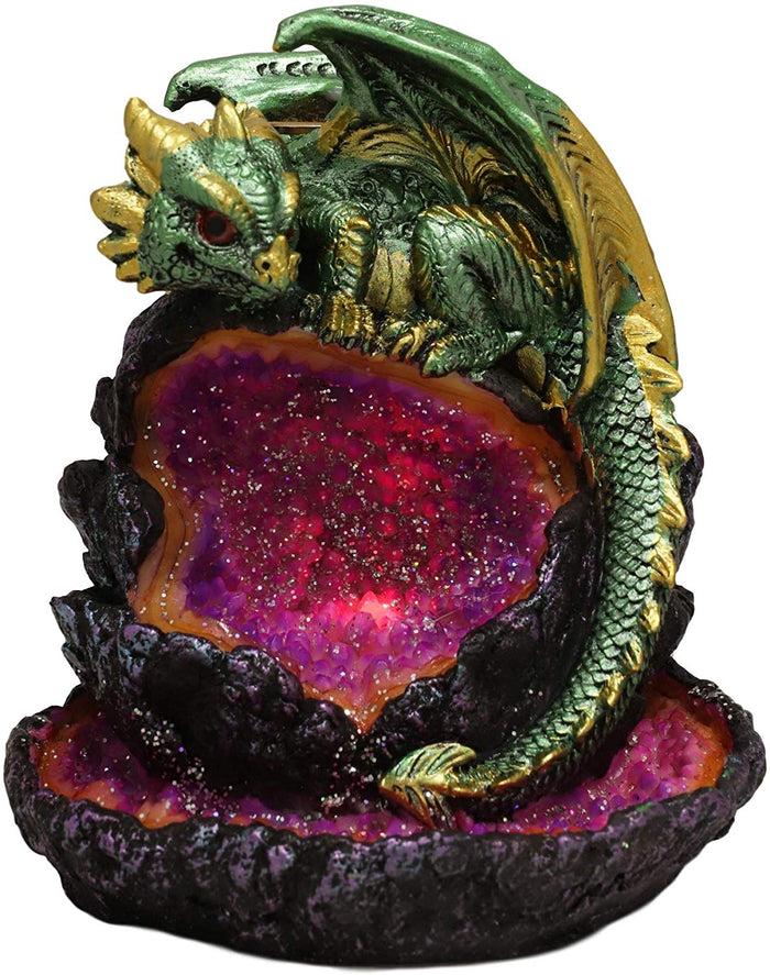 Ebros Gift Ebros LED Light Wyrmling Dragon On Crystal Geode Backflow Incense Cone Burner