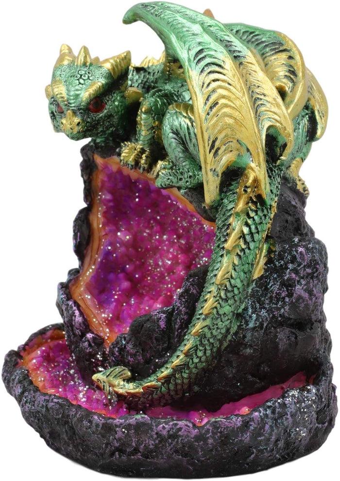 Ebros Gift Ebros LED Light Wyrmling Dragon On Crystal Geode Backflow Incense Cone Burner