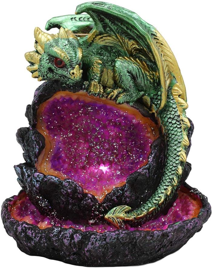 ebros gift Ebros LED Light Wyrmling Dragon On Crystal Geode Backflow Incense Cone Burner