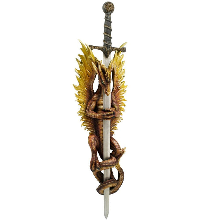 ebros gift Ebros Legend Of The Swords Large Fire Dragon Wall Plaque Sword Blade Holder 40"H