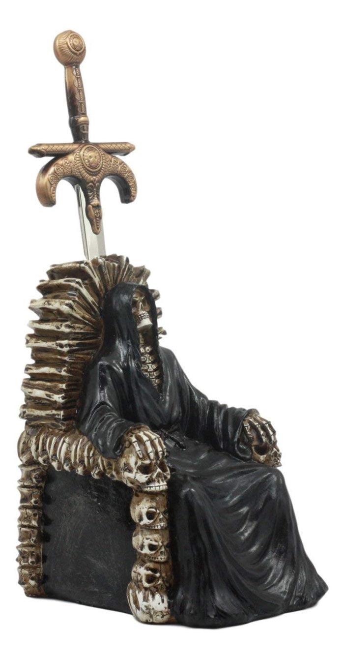 Ebros Gift Ebros Legend Of The Swords Night King Grim Reaper Seated On Ossuary Skulls Throne Letter Opener Statue With Blade Of Ragnarok Sword 8.25"Tall For Study And Office Desktop Decor Statue