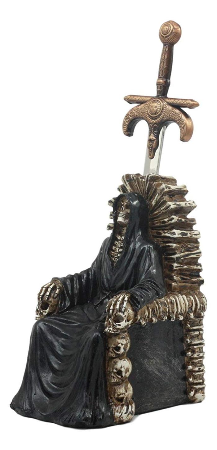 Ebros Gift Ebros Legend Of The Swords Night King Grim Reaper Seated On Ossuary Skulls Throne Letter Opener Statue With Blade Of Ragnarok Sword 8.25"Tall For Study And Office Desktop Decor Statue