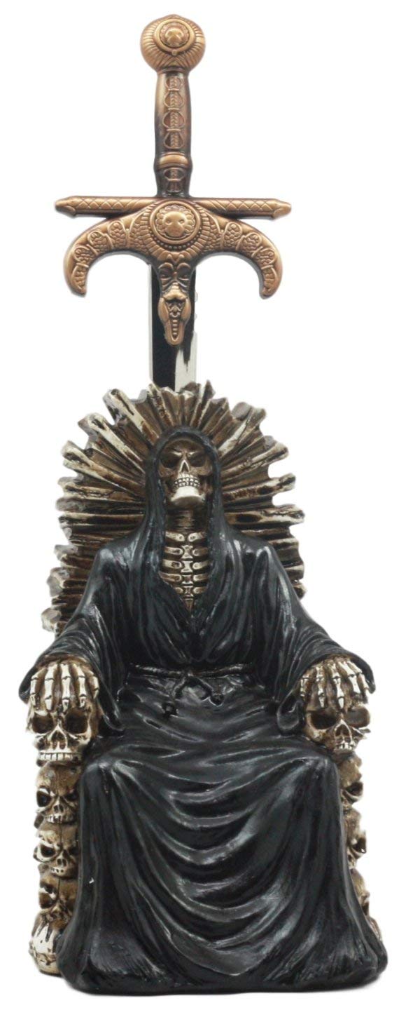 ebros gift Ebros Legend Of The Swords Night King Grim Reaper Seated On Ossuary Skulls Throne Letter Opener Statue With Blade Of Ragnarok Sword 8.25"Tall For Study And Office Desktop Decor Statue