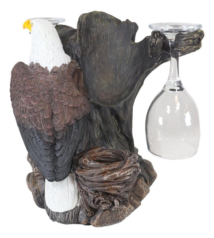 Ebros Gift Ebros Liberty American Bald Eagle Wine Valet As Bottle & 2 Glasses Holder Statue
