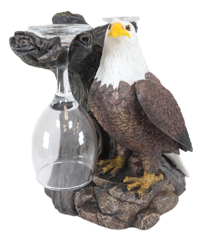 Ebros Gift Ebros Liberty American Bald Eagle Wine Valet As Bottle & 2 Glasses Holder Statue