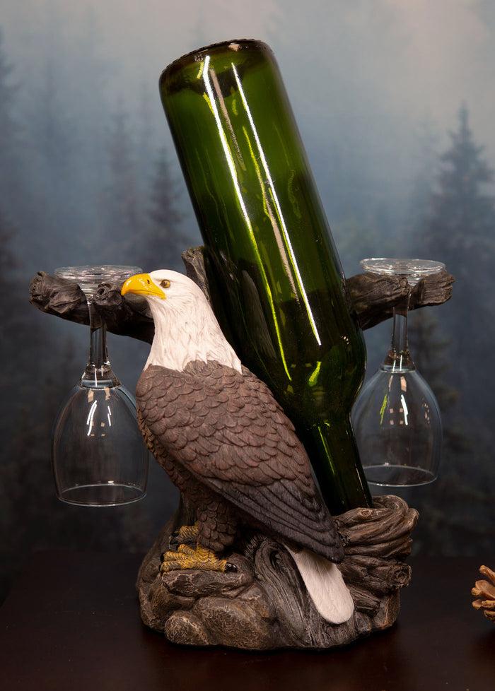ebros gift Ebros Liberty American Bald Eagle Wine Valet As Bottle & 2 Glasses Holder Statue