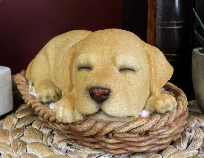 ebros gift Ebros Lifelike Adorable Labrador Retriever Dog Sleeping in Wicker Basket Statue 6.25" Long Realistic Pet Pal Dog Breed Collectible Resin Decor Figurine