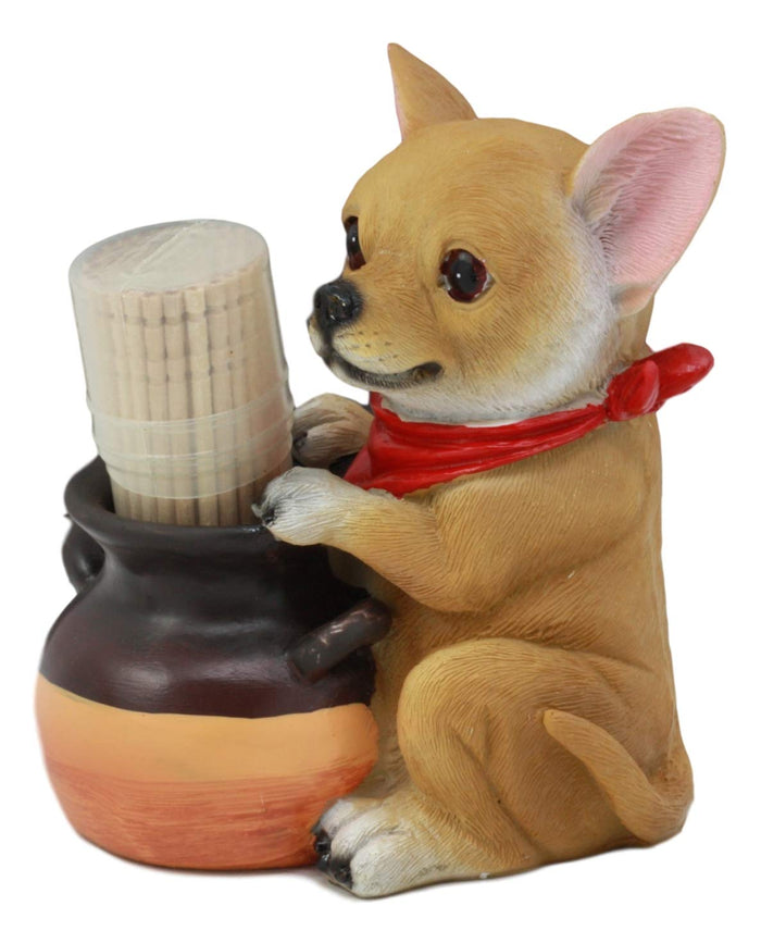 Ebros Gift Ebros Lifelike Chihuahua With Red Scarf And Pot Decorative Toothpick Holder Statue With Toothpicks 4" Tall Starter Kit Dog Kitchen Decor Figurine Collectible
