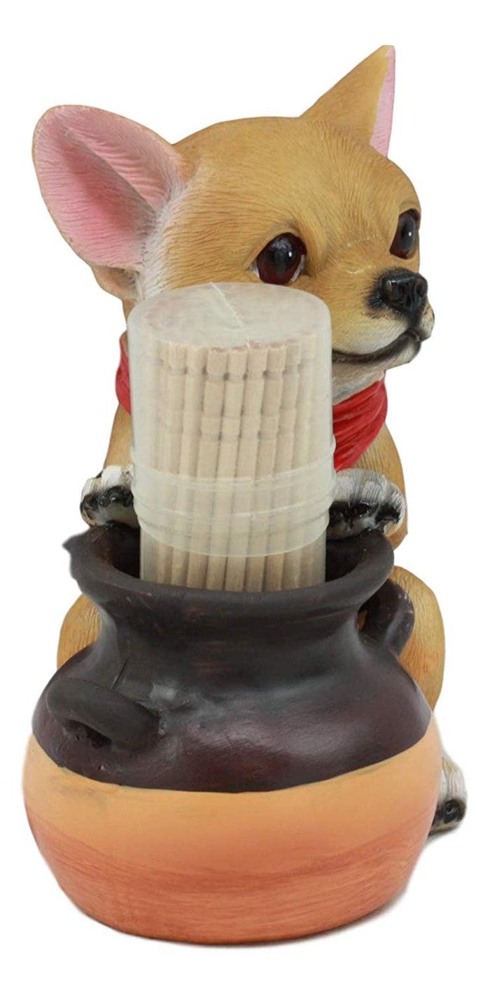 Ebros Gift Ebros Lifelike Chihuahua With Red Scarf And Pot Decorative Toothpick Holder Statue With Toothpicks 4" Tall Starter Kit Dog Kitchen Decor Figurine Collectible