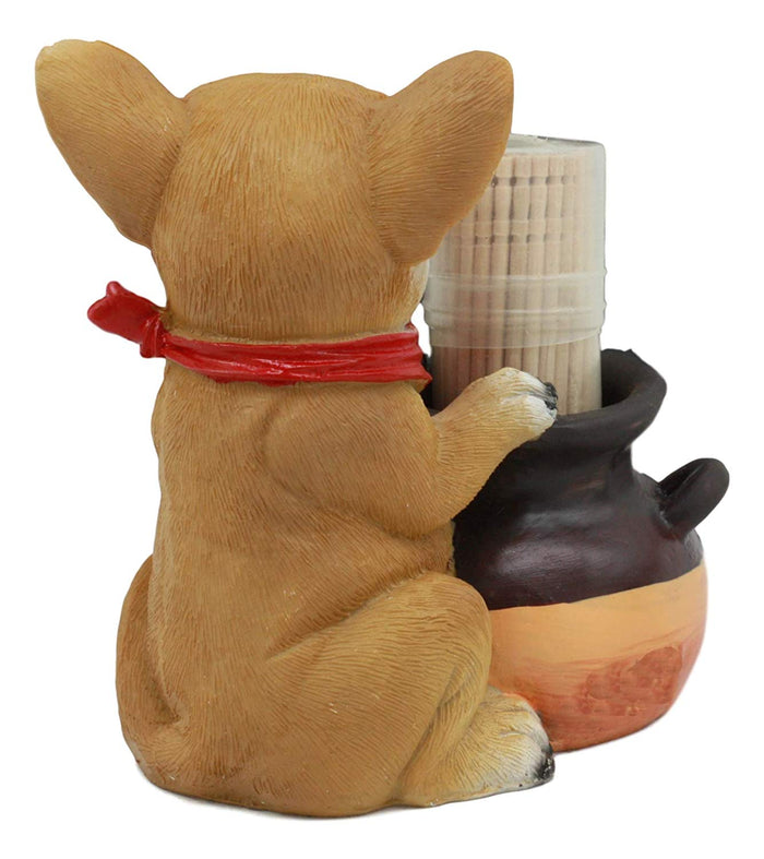 Ebros Gift Ebros Lifelike Chihuahua With Red Scarf And Pot Decorative Toothpick Holder Statue With Toothpicks 4" Tall Starter Kit Dog Kitchen Decor Figurine Collectible