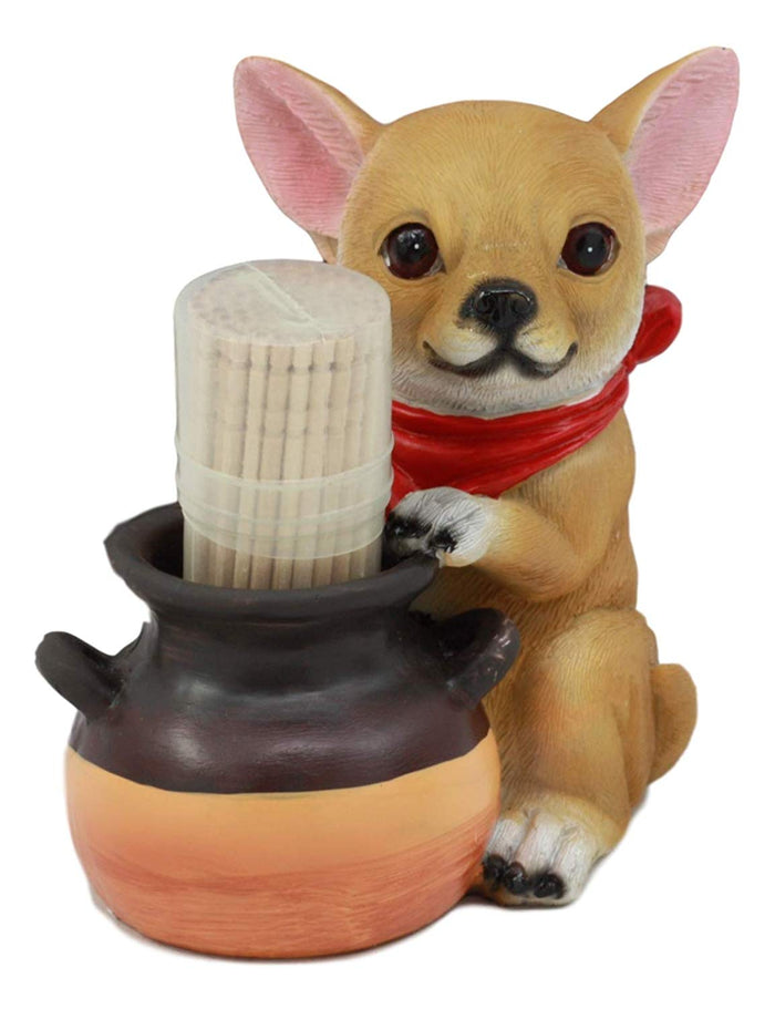 ebros gift Ebros Lifelike Chihuahua With Red Scarf And Pot Decorative Toothpick Holder Statue With Toothpicks 4" Tall Starter Kit Dog Kitchen Decor Figurine Collectible
