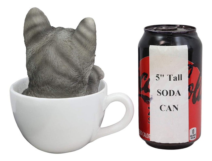 Ebros Gift Ebros Lifelike Grey Tabby Cat In White Teacup Pet Pal Statue 6" Tall Kitten Kitty Gray Cats With Glass Eyes Decor Figurine