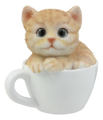 Ebros Gift Ebros Lifelike Orange Tabby Cat Teacup Pet Pal 3" Tall With Glass Eyes Figurine