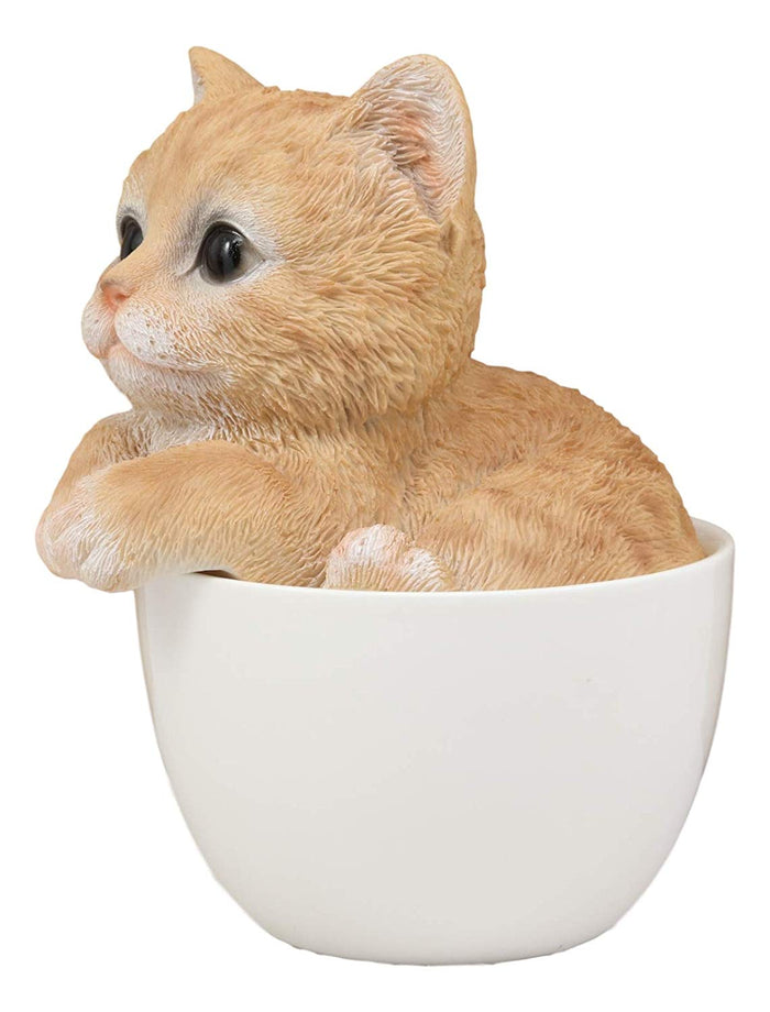 Ebros Gift Ebros Lifelike Orange Tabby Cat Teacup Pet Pal Statue 5.75" Tall
