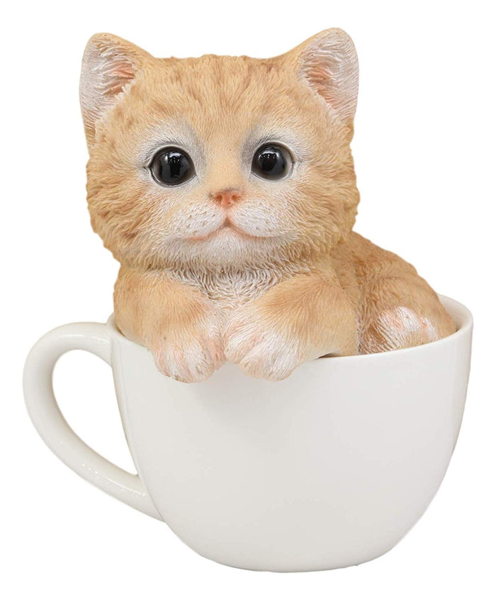 Ebros Gift Ebros Lifelike Orange Tabby Cat Teacup Pet Pal Statue 5.75" Tall