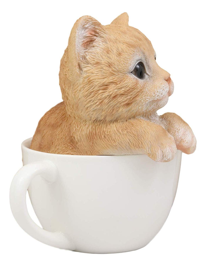 Ebros Gift Ebros Lifelike Orange Tabby Cat Teacup Pet Pal Statue 5.75" Tall
