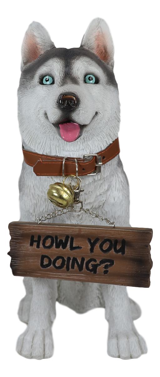Ebros Gift Ebros Lifelike Pet Pal Siberian Husky Sled Dog Statue 13"H With Jingle Collar Sign